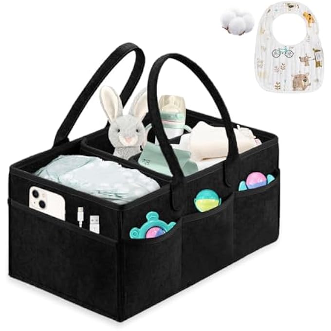 rayihni DIAPER CADDY ORGANIZER, BABY DIAPER CADDY, NURSERY STORAGE BASKET BIN AND CAR FOR DIAPERS AND BABY WIPES, NAPPY BAGS FOR MOM TOYS STORAGE FOR CHILD (BLACK)